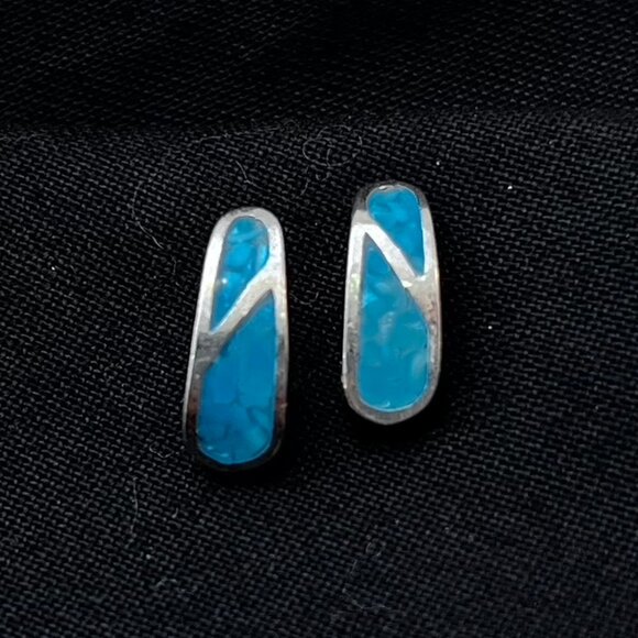 Sterling Silver Turqouise Inlay Earrings - Picture 1 of 4